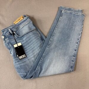 Diesel Buster Tapered Jeans Mens 38x30 Light Blue Wash Denim Button Fly New